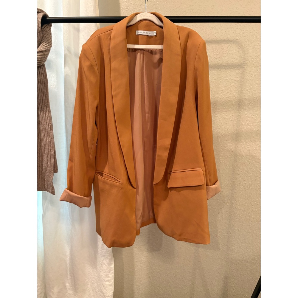 Miss Sparkling Women Rust Burnt Orange Open Front Shawl Lapel Blazer Size Medium